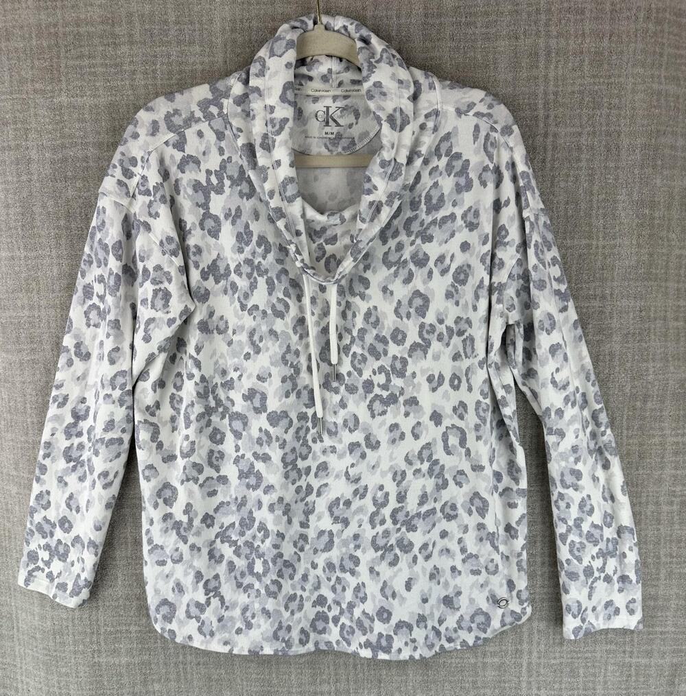 Calvin Klein Jacket Womens M Gray Short Cowl Neck Unlined Animal Print